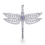 Dragonfly with Facet Gemstone NA Symbol Silver Pendant TPD6163 - Jewelry