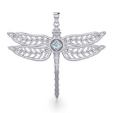 Dragonfly with Facet Gemstone NA Symbol Silver Pendant TPD6163 - Jewelry