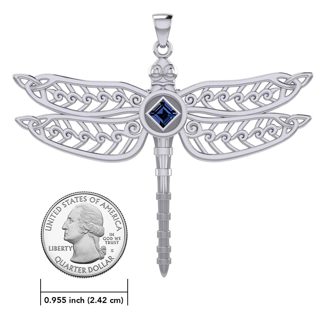 Dragonfly with Facet Gemstone NA Symbol Silver Pendant TPD6163 - Jewelry