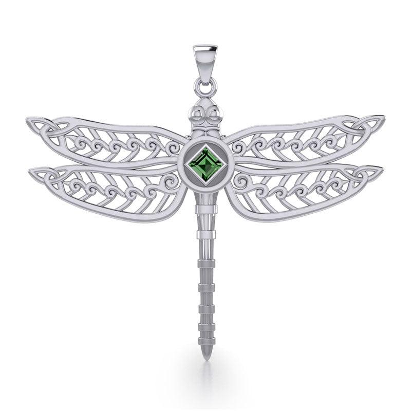Dragonfly with Facet Gemstone NA Symbol Silver Pendant TPD6163 - Jewelry