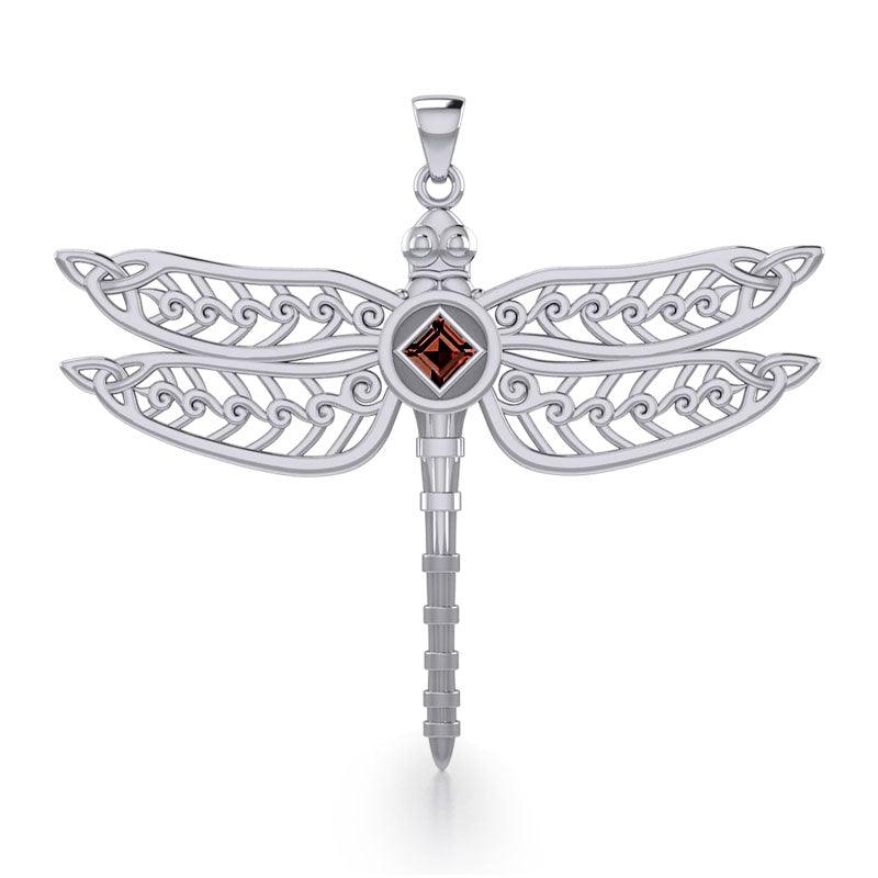 Dragonfly with Facet Gemstone NA Symbol Silver Pendant TPD6163 - Jewelry
