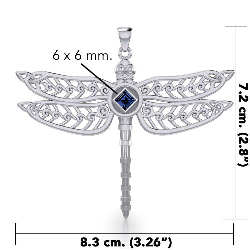 Dragonfly with Facet Gemstone NA Symbol Silver Pendant TPD6163 - Jewelry