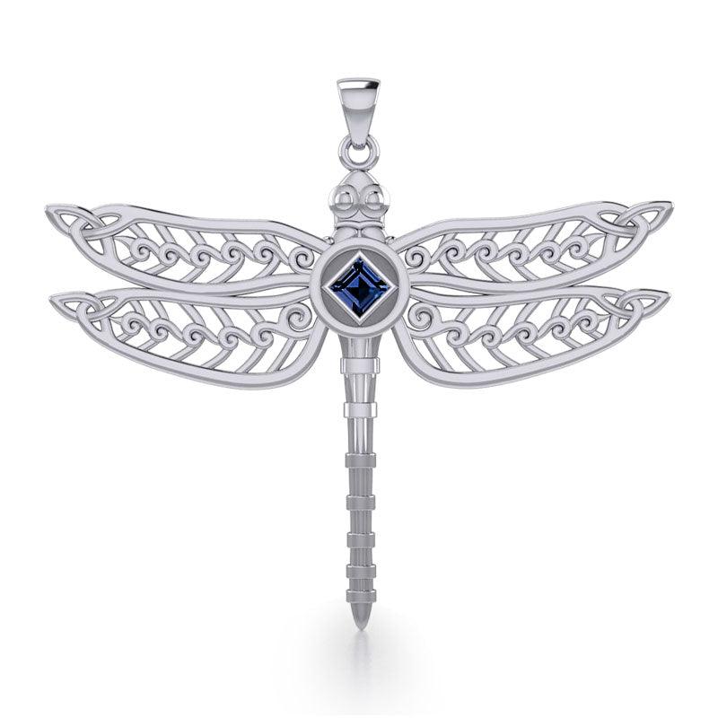 Dragonfly with Facet Gemstone NA Symbol Silver Pendant TPD6163 - Jewelry