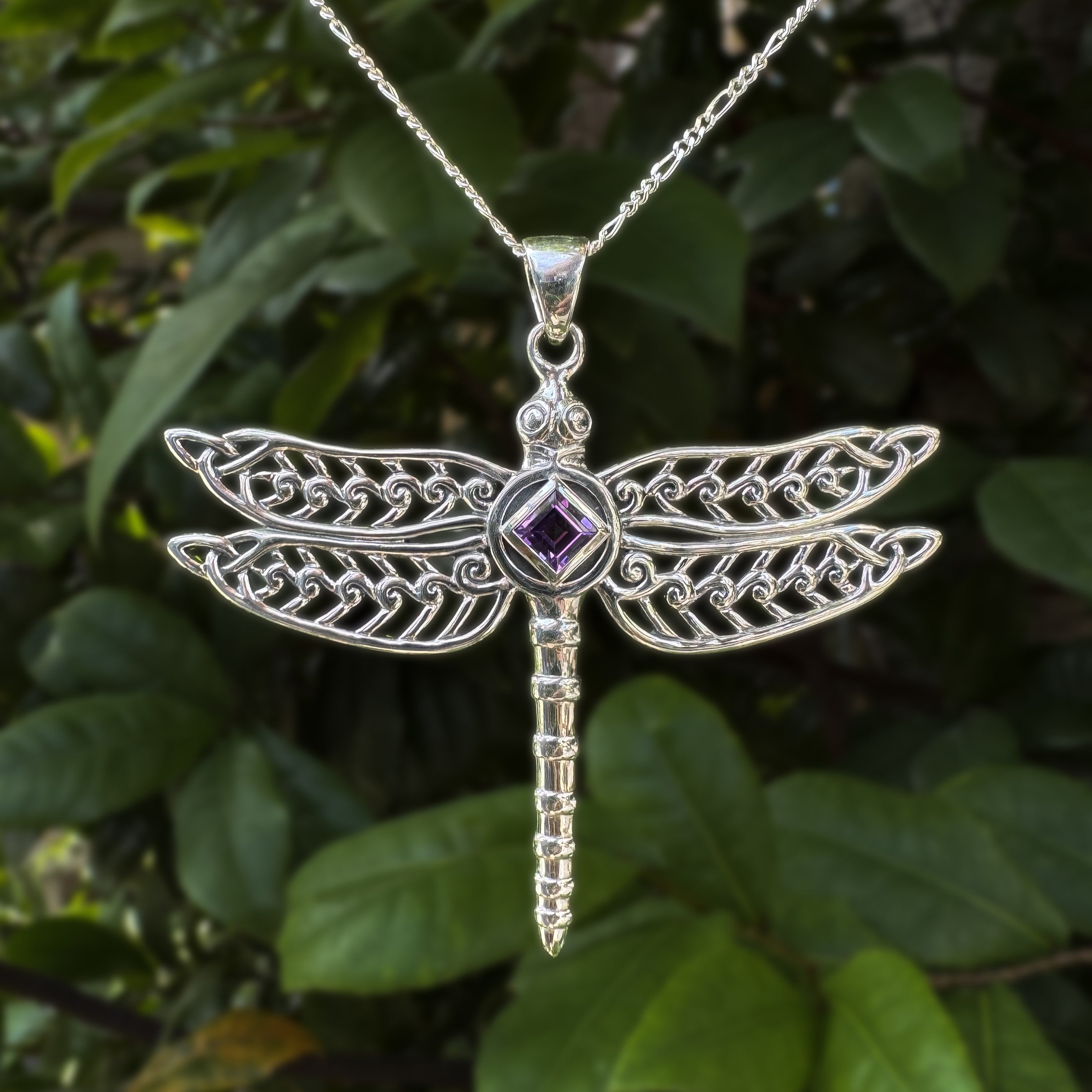 Dragonfly with Facet Gemstone NA Symbol Silver Pendant TPD6163