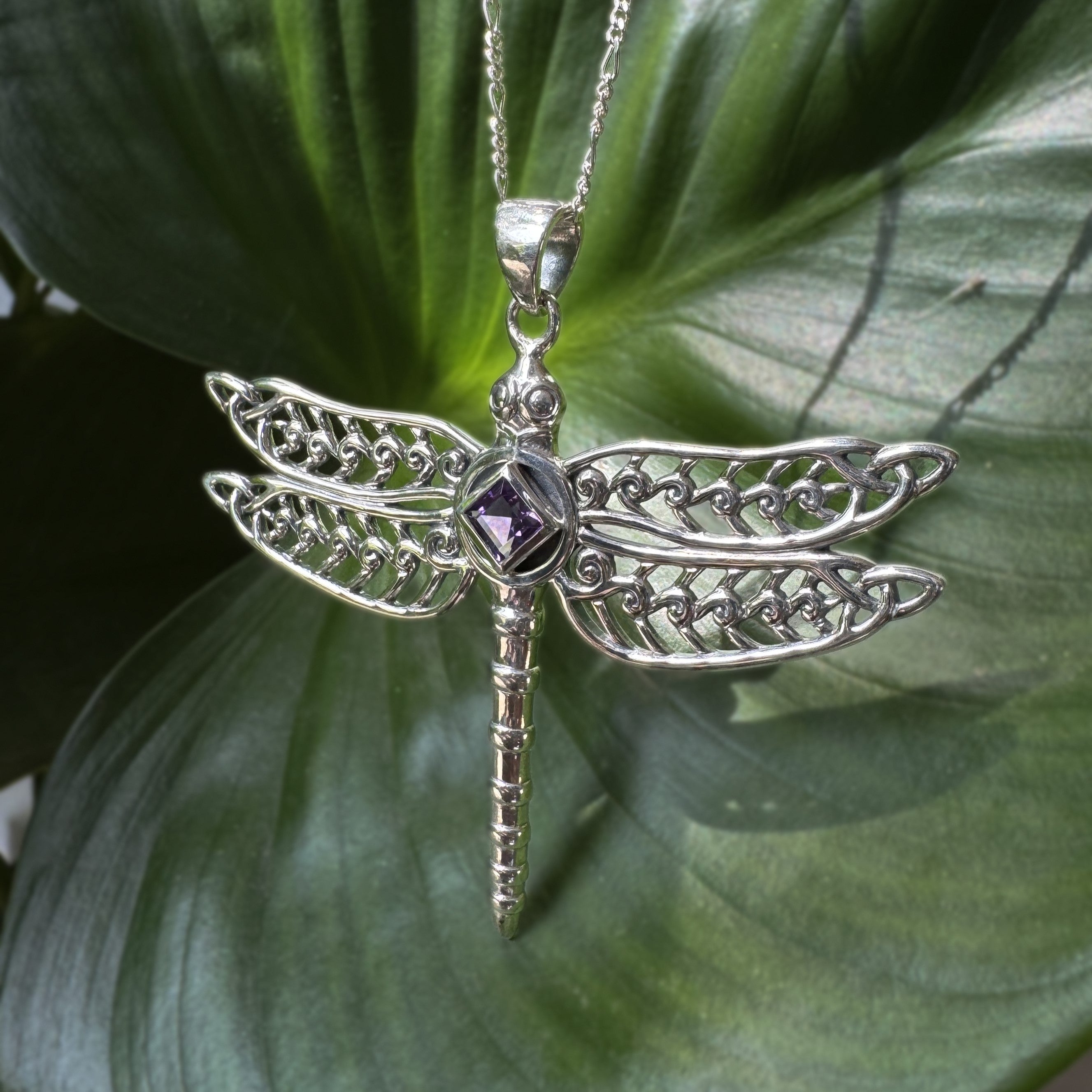 Dragonfly with Facet Gemstone NA Symbol Silver Pendant TPD6163