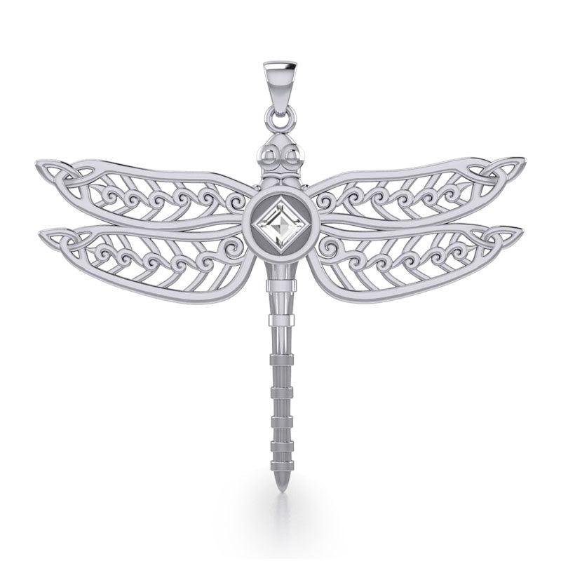 Dragonfly with Facet Gemstone NA Symbol Silver Pendant TPD6163 - Jewelry