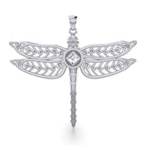 Dragonfly with Facet Gemstone NA Symbol Silver Pendant TPD6163 - Jewelry
