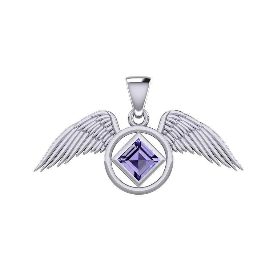 The Angel Wing with Facet Gemstone NA Symbol Silver Pendant TPD6164 - Jewelry