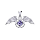 The Angel Wing with Facet Gemstone NA Symbol Silver Pendant TPD6164 - Jewelry