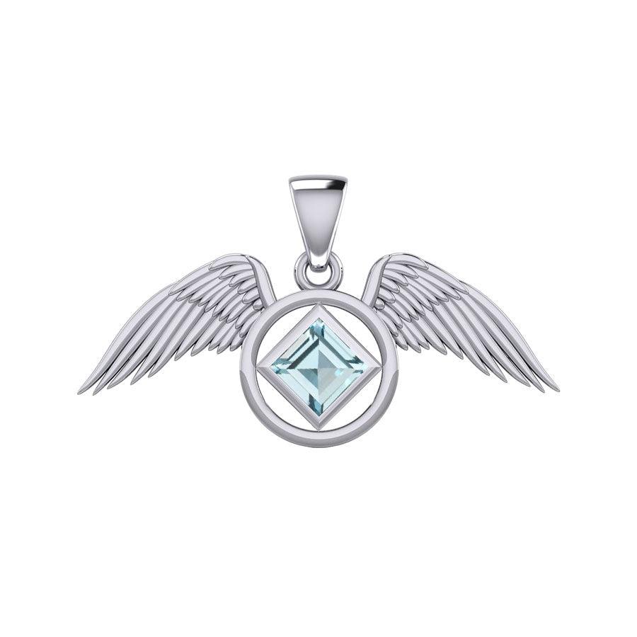 The Angel Wing with Facet Gemstone NA Symbol Silver Pendant TPD6164 - Jewelry