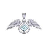 The Angel Wing with Facet Gemstone NA Symbol Silver Pendant TPD6164 - Jewelry