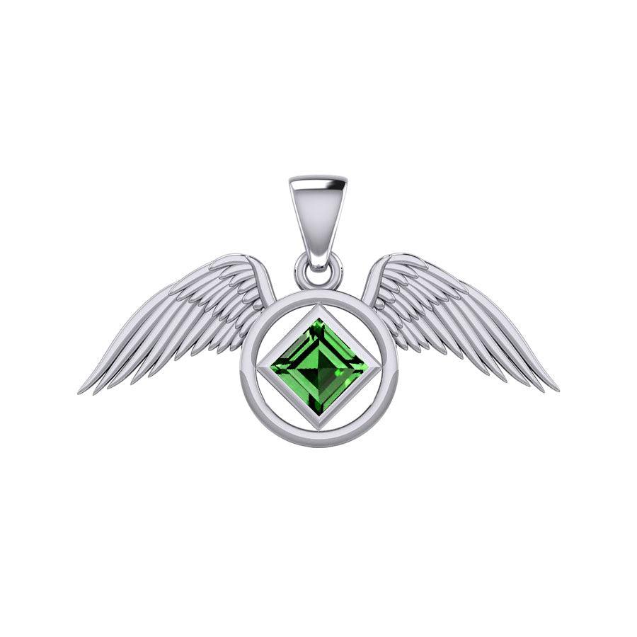 The Angel Wing with Facet Gemstone NA Symbol Silver Pendant TPD6164 - Jewelry