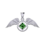 The Angel Wing with Facet Gemstone NA Symbol Silver Pendant TPD6164 - Jewelry