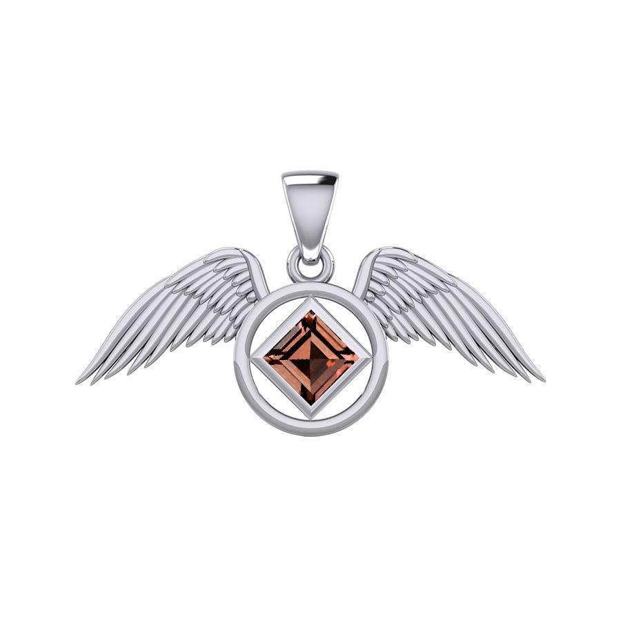 The Angel Wing with Facet Gemstone NA Symbol Silver Pendant TPD6164 - Jewelry