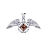 The Angel Wing with Facet Gemstone NA Symbol Silver Pendant TPD6164 - Jewelry