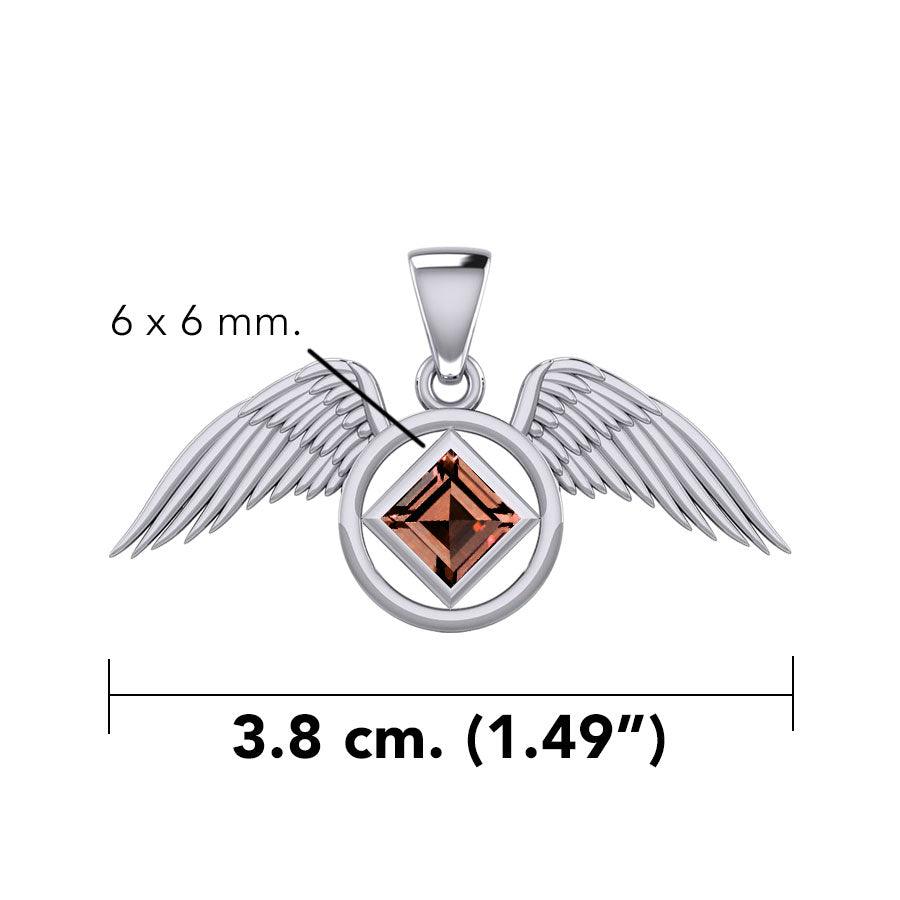 The Angel Wing with Facet Gemstone NA Symbol Silver Pendant TPD6164 - Jewelry