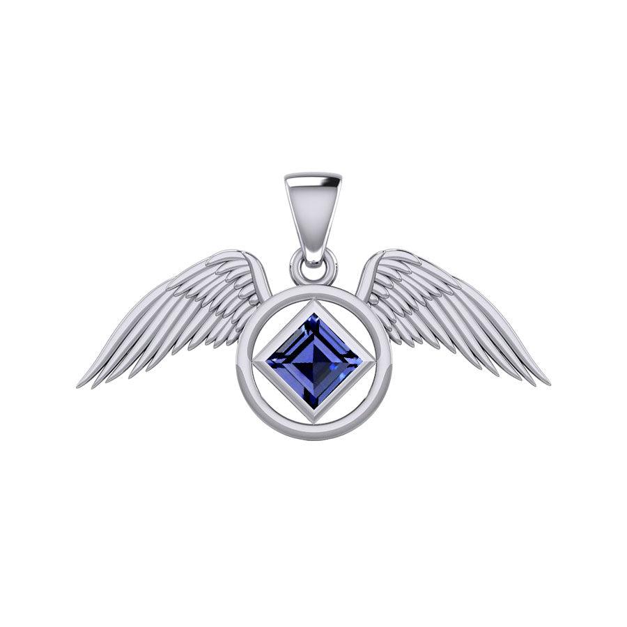 The Angel Wing with Facet Gemstone NA Symbol Silver Pendant TPD6164 - Jewelry