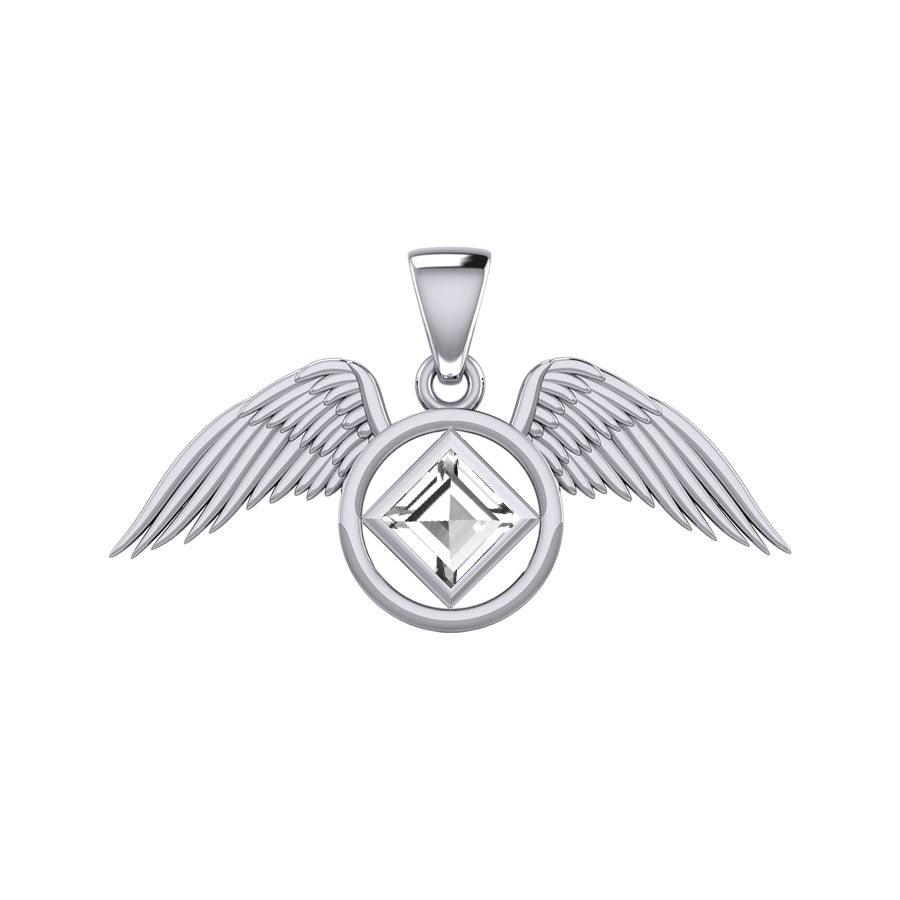 The Angel Wing with Facet Gemstone NA Symbol Silver Pendant TPD6164 - Jewelry