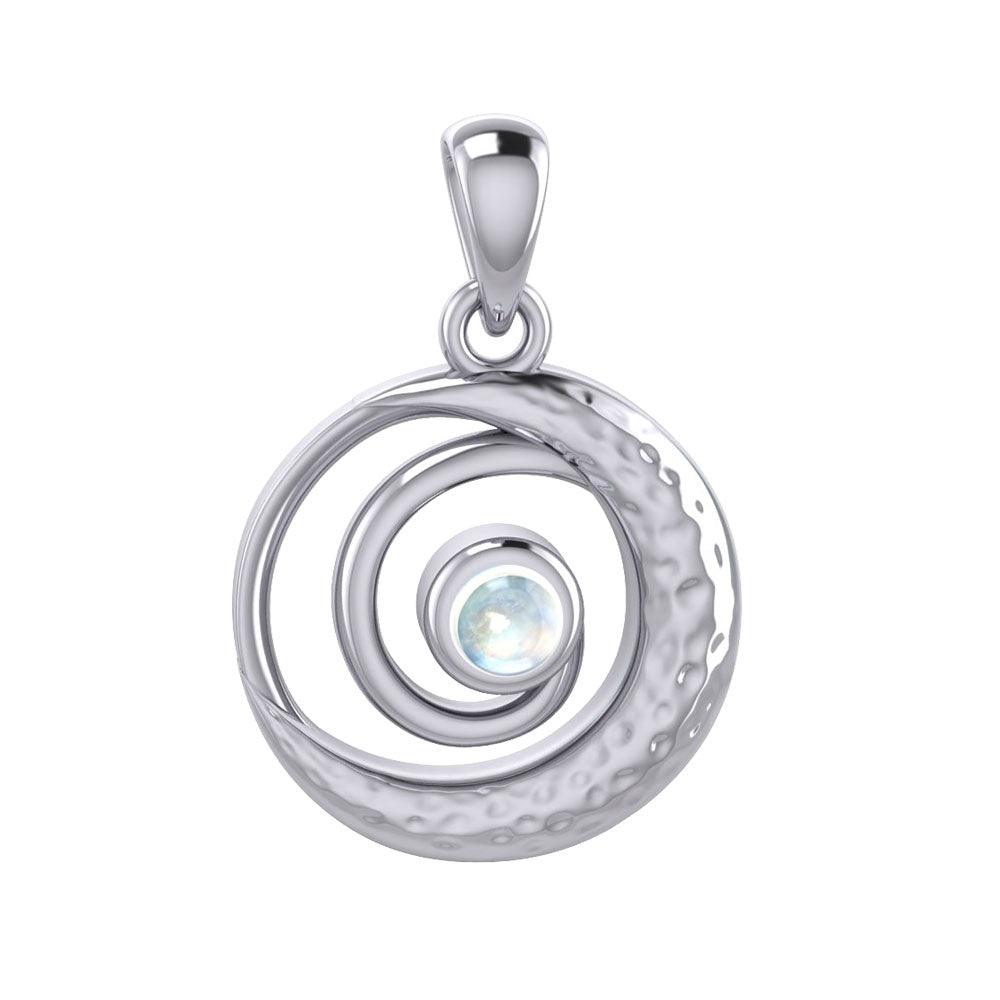 Peter Stone Spiral Silver Pendant with Crescent Moon And Gemstone TPD6179 - Jewelry