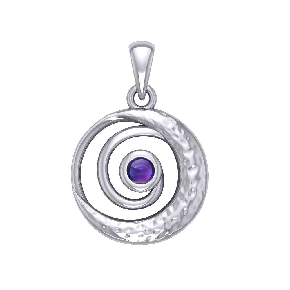 Peter Stone Spiral Silver Pendant with Crescent Moon And Gemstone TPD6179 - Jewelry