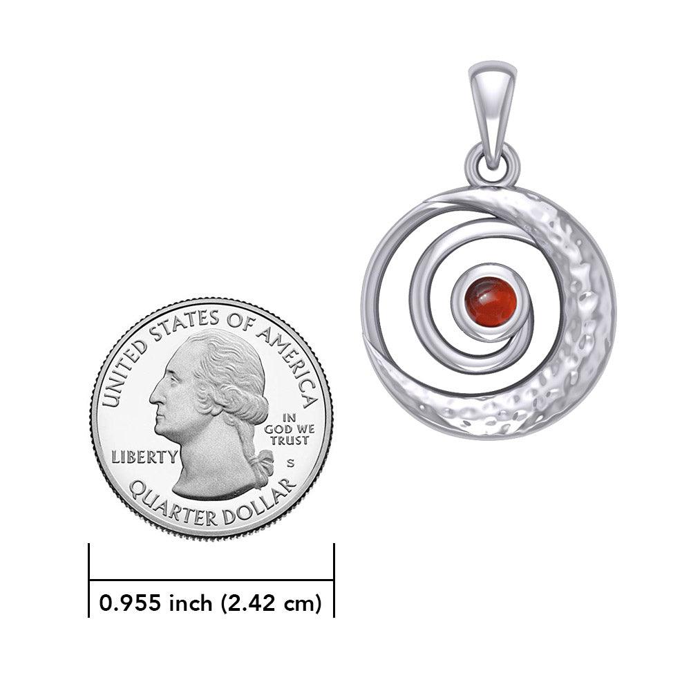 Peter Stone Spiral Silver Pendant with Crescent Moon And Gemstone TPD6179 - Jewelry