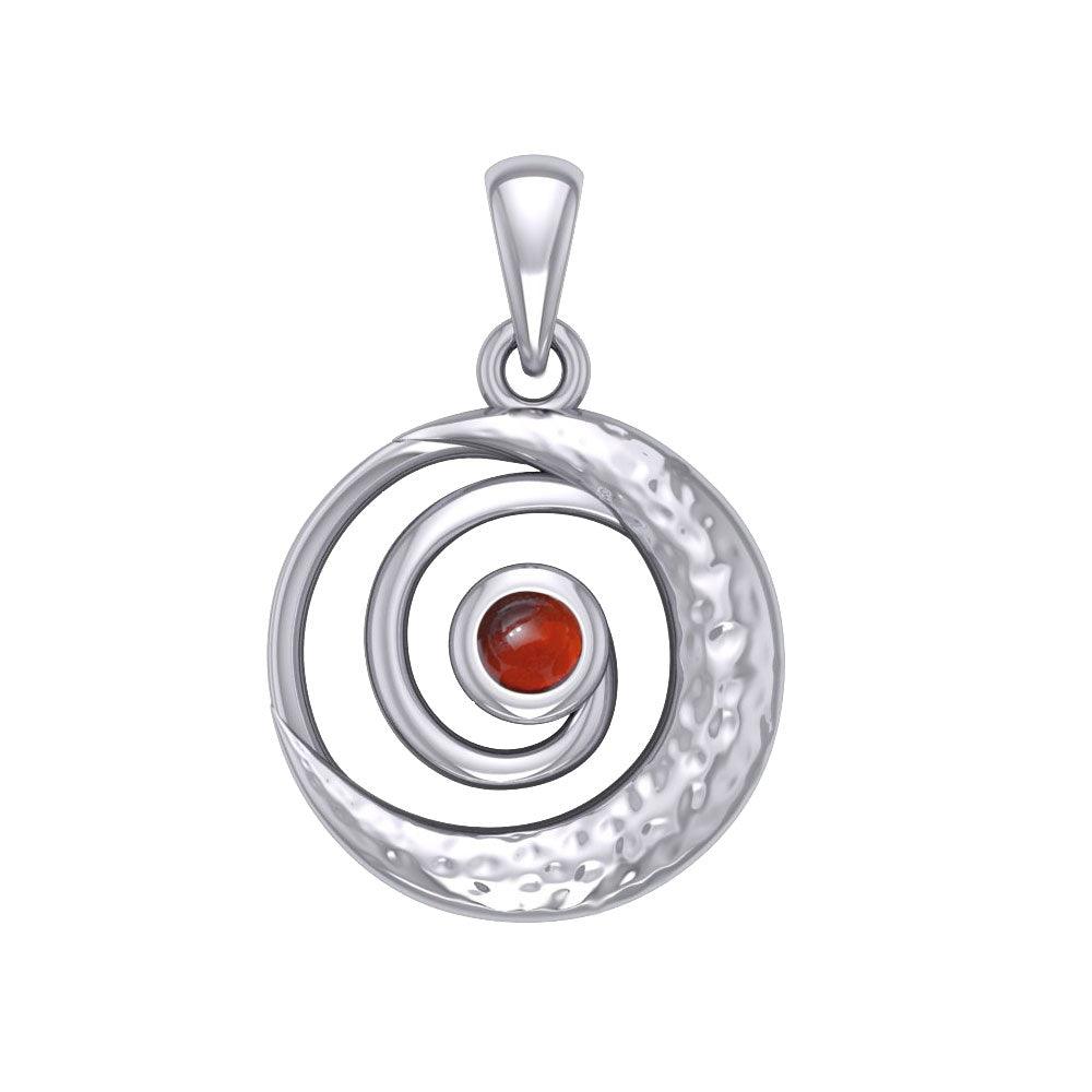 Peter Stone Spiral Silver Pendant with Crescent Moon And Gemstone TPD6179 - Jewelry