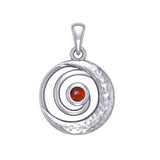 Peter Stone Spiral Silver Pendant with Crescent Moon And Gemstone TPD6179 - Jewelry