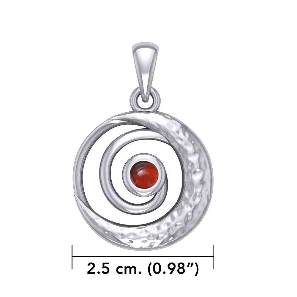 Peter Stone Spiral Silver Pendant with Crescent Moon And Gemstone TPD6179 - Jewelry
