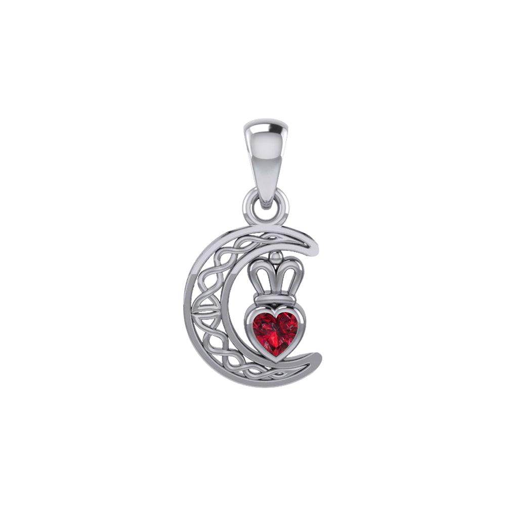 Peter Stone Celtic Crescent Moon Sterling Silver Pendant with Genuine Gemstone Claddagh Design TPD6193 - Jewelry