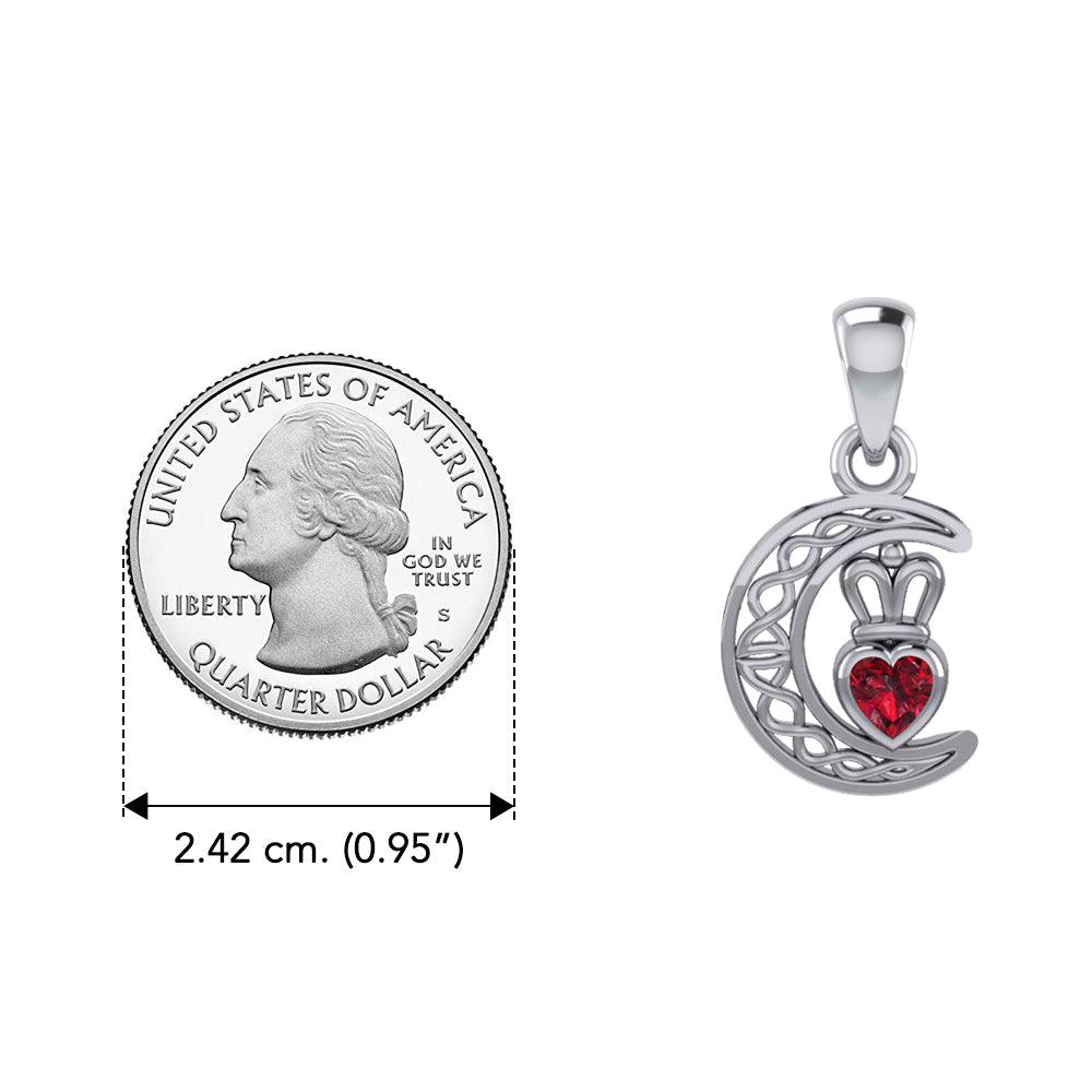 Peter Stone Celtic Crescent Moon Sterling Silver Pendant with Genuine Gemstone Claddagh Design TPD6193 - Jewelry