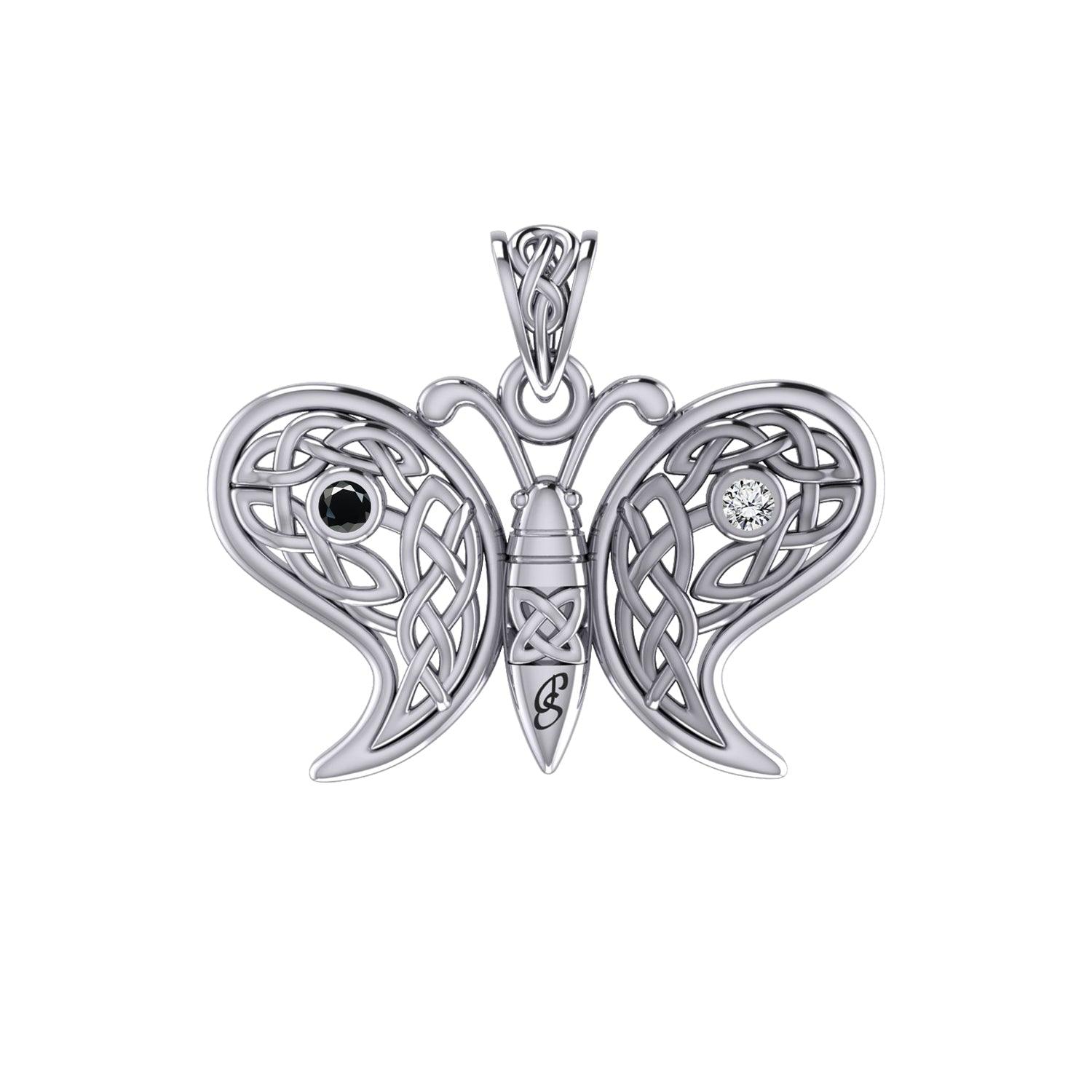 Sterling Silver Spiritual Harmony Celtic Yin Yang Gemstone butterfly Pendant by Peter Stone Jewelry TPD6208 - Jewelry
