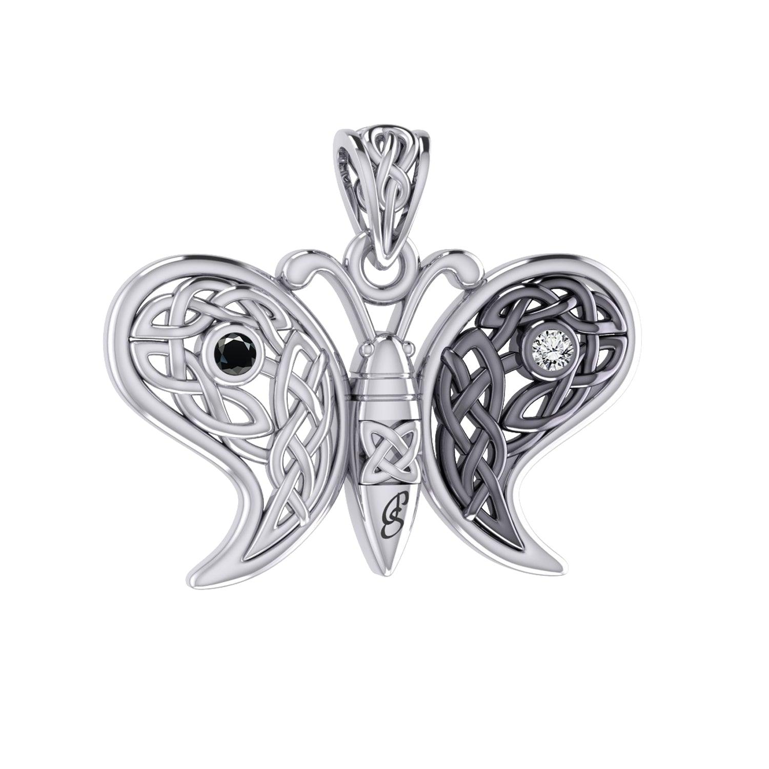 Sterling Silver Spiritual Harmony Celtic Yin Yang Gemstone butterfly Pendant by Peter Stone Jewelry TPD6208 - Jewelry