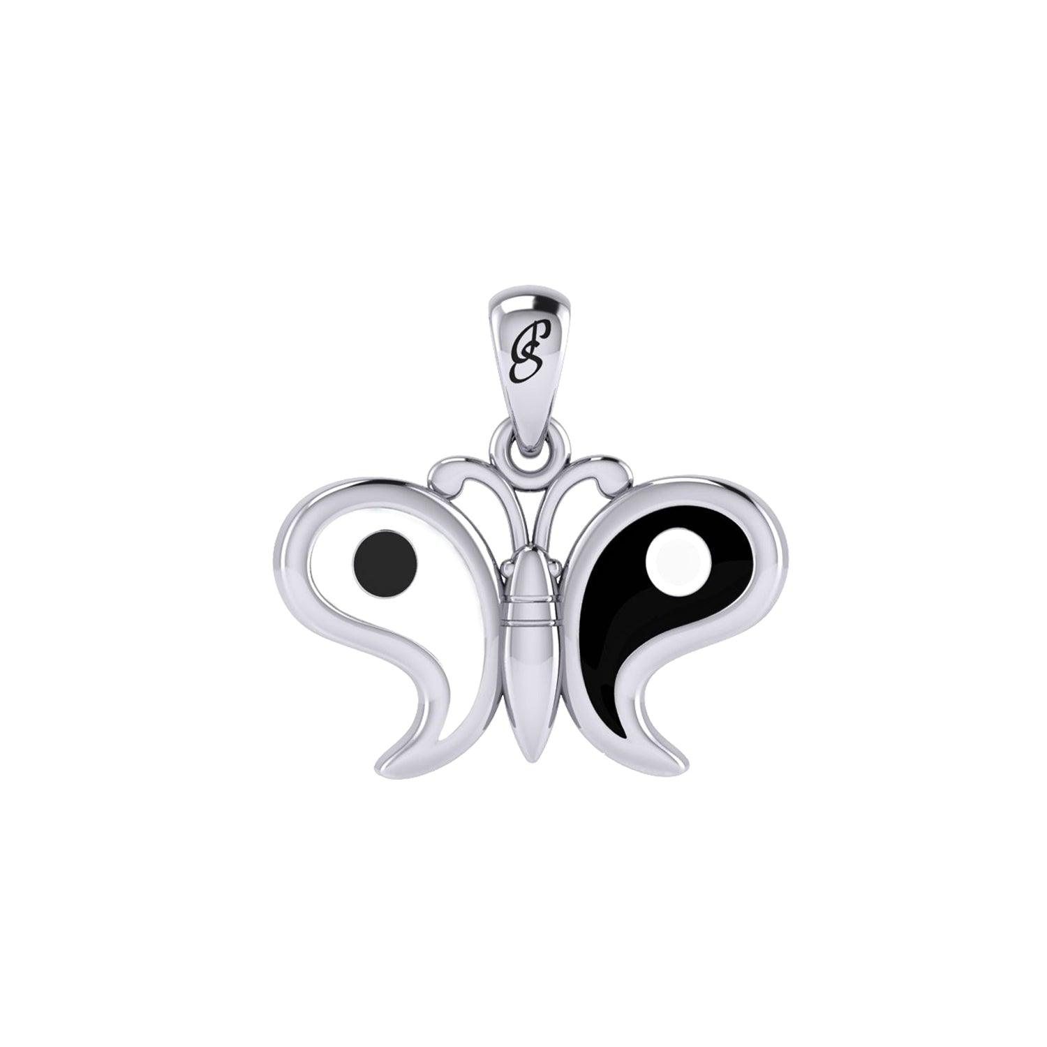 Harmony and Balance Sterling Silver Yin Yang Butterfly Pendant by Peter Stone Jewelry TPD6210 - Jewelry