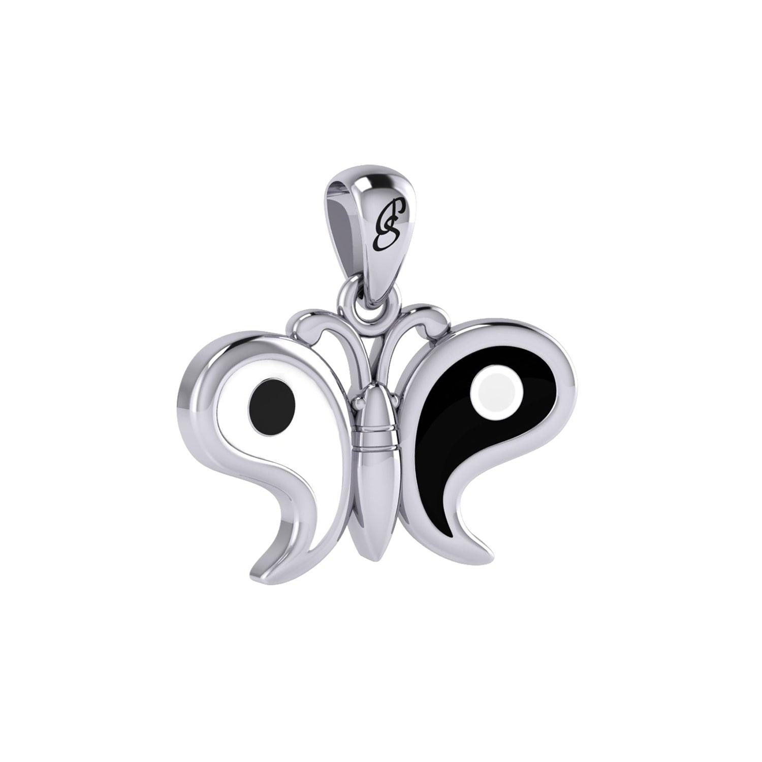Harmony and Balance Sterling Silver Yin Yang Butterfly Pendant by Peter Stone Jewelry TPD6210 - Jewelry