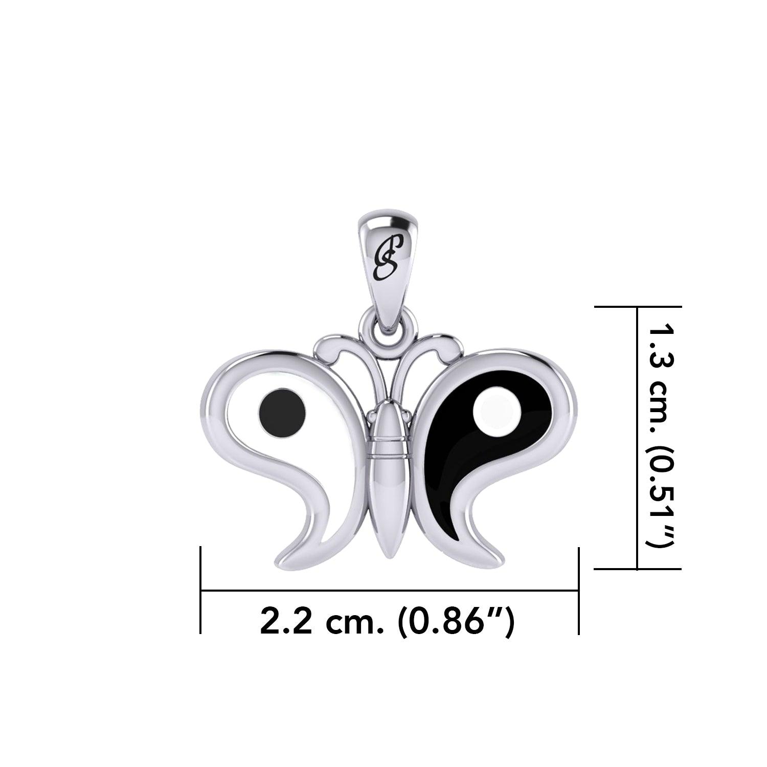 Harmony and Balance Sterling Silver Yin Yang Butterfly Pendant by Peter Stone Jewelry TPD6210 - Jewelry