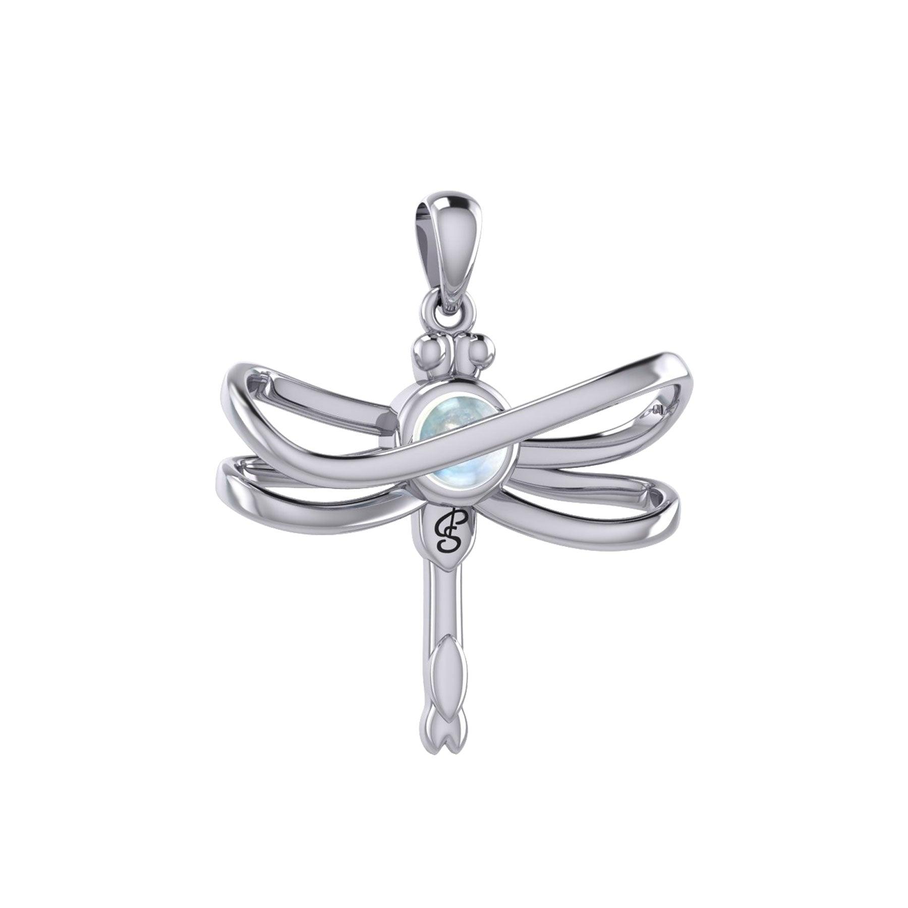 Ethereal Dragonfly Sterling Silver Pendant with Spiritual Gemstone by Peter Stone Jewelry - Divine Insect Symbolism for Spiritual Connection TPD6211 - Jewelry