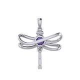 Ethereal Dragonfly Sterling Silver Pendant with Spiritual Gemstone by Peter Stone Jewelry - Divine Insect Symbolism for Spiritual Connection TPD6211 - Jewelry