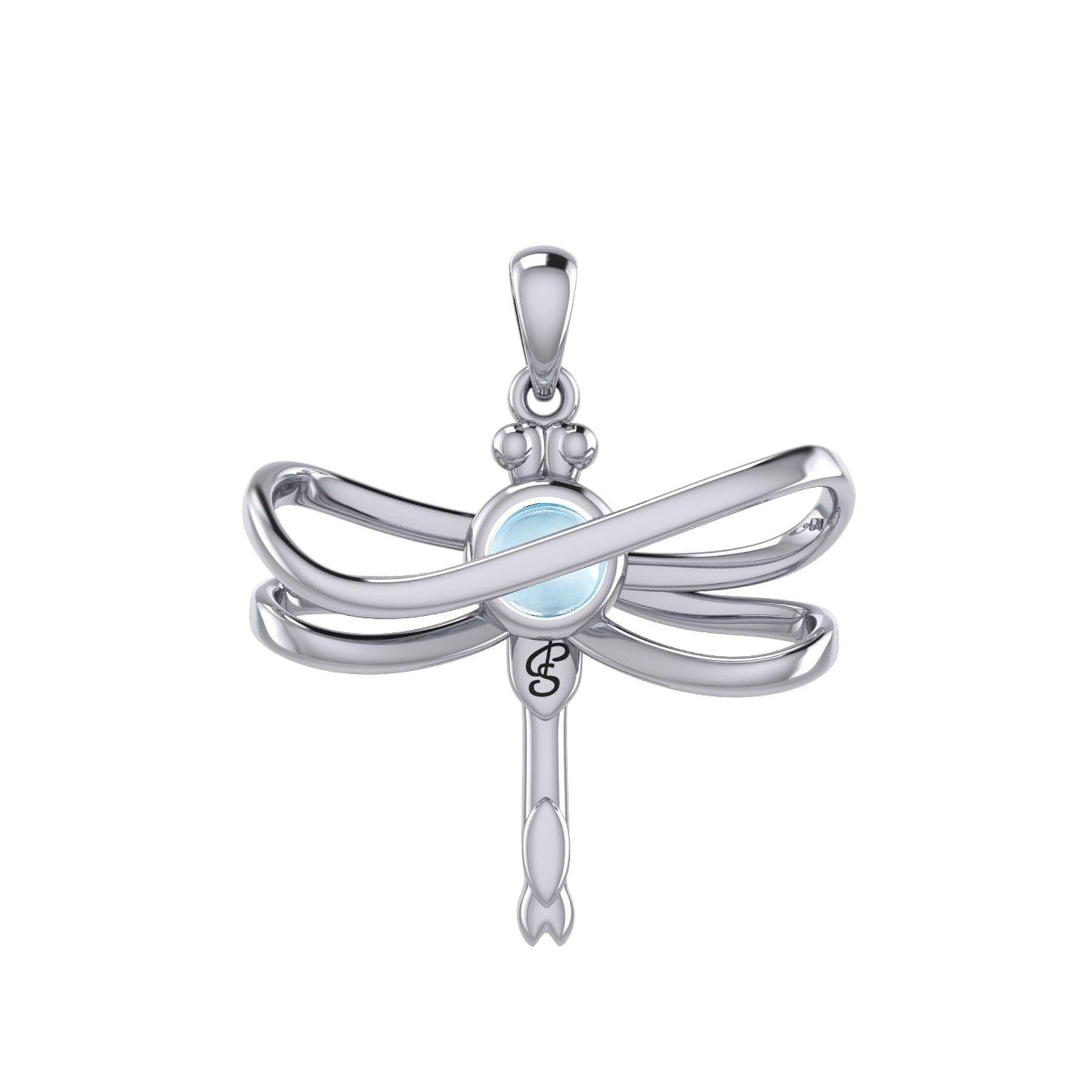 Ethereal Dragonfly Sterling Silver Pendant with Spiritual Gemstone by Peter Stone Jewelry - Divine Insect Symbolism for Spiritual Connection TPD6211 - Jewelry