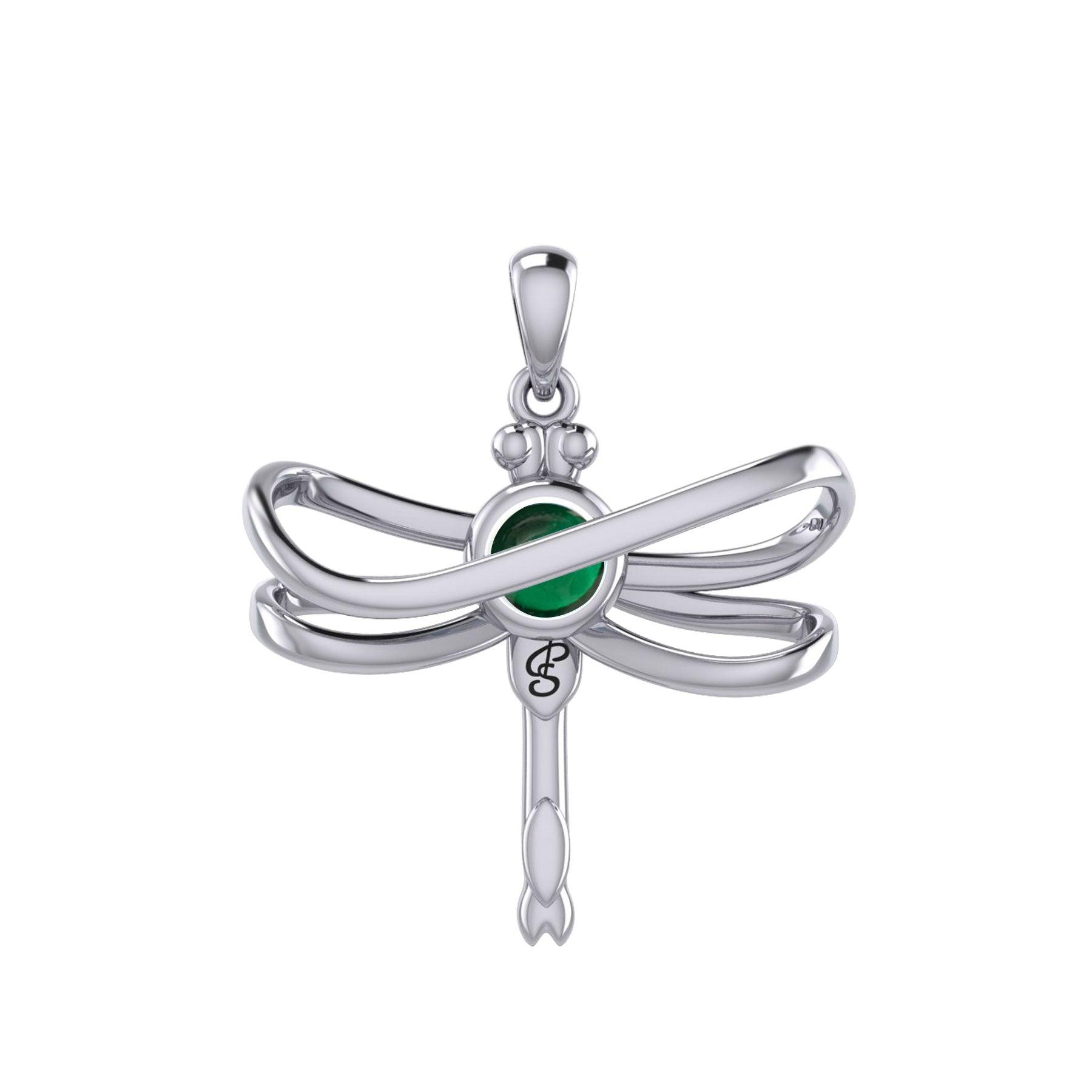 Ethereal Dragonfly Sterling Silver Pendant with Spiritual Gemstone by Peter Stone Jewelry - Divine Insect Symbolism for Spiritual Connection TPD6211 - Jewelry
