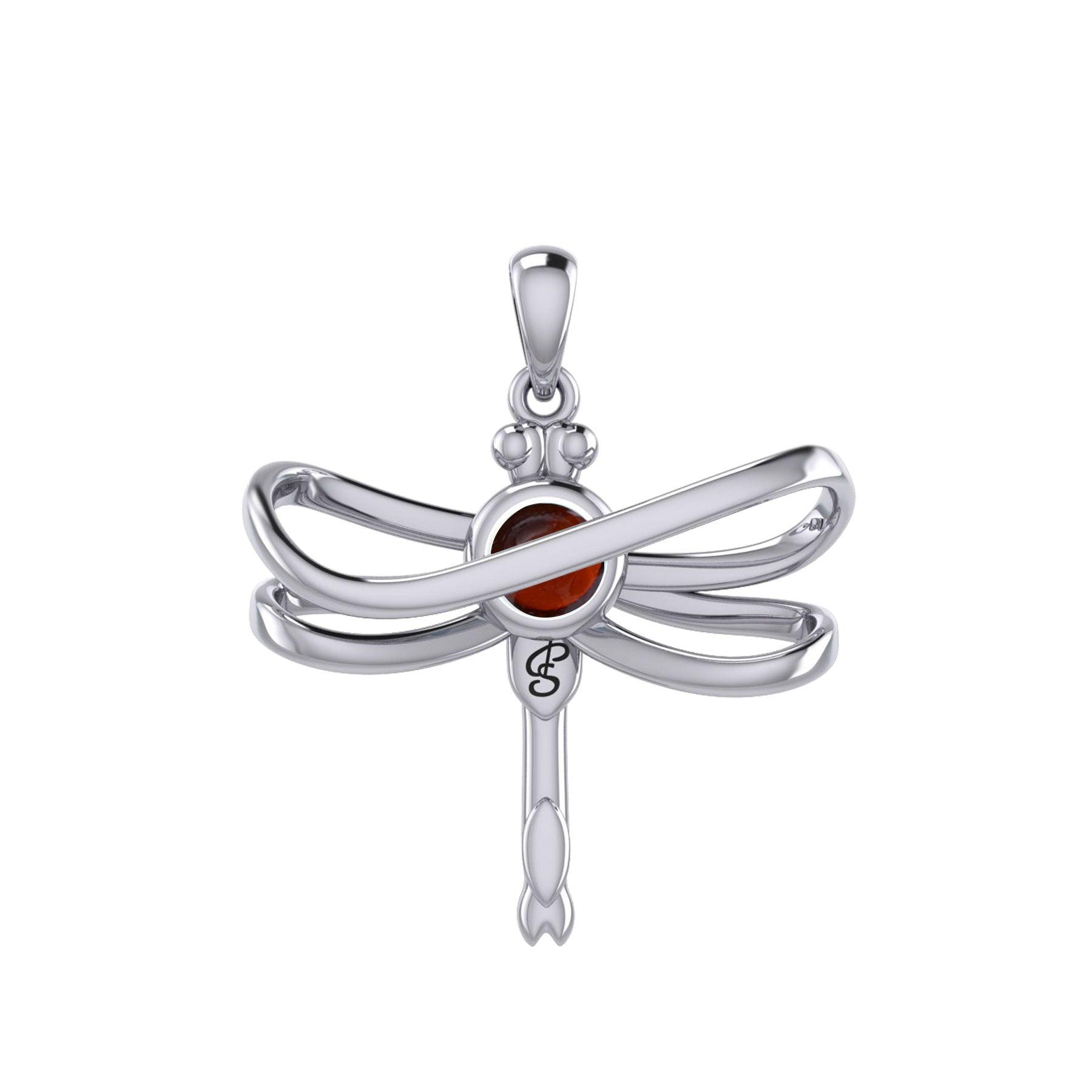 Ethereal Dragonfly Sterling Silver Pendant with Spiritual Gemstone by Peter Stone Jewelry - Divine Insect Symbolism for Spiritual Connection TPD6211 - Jewelry
