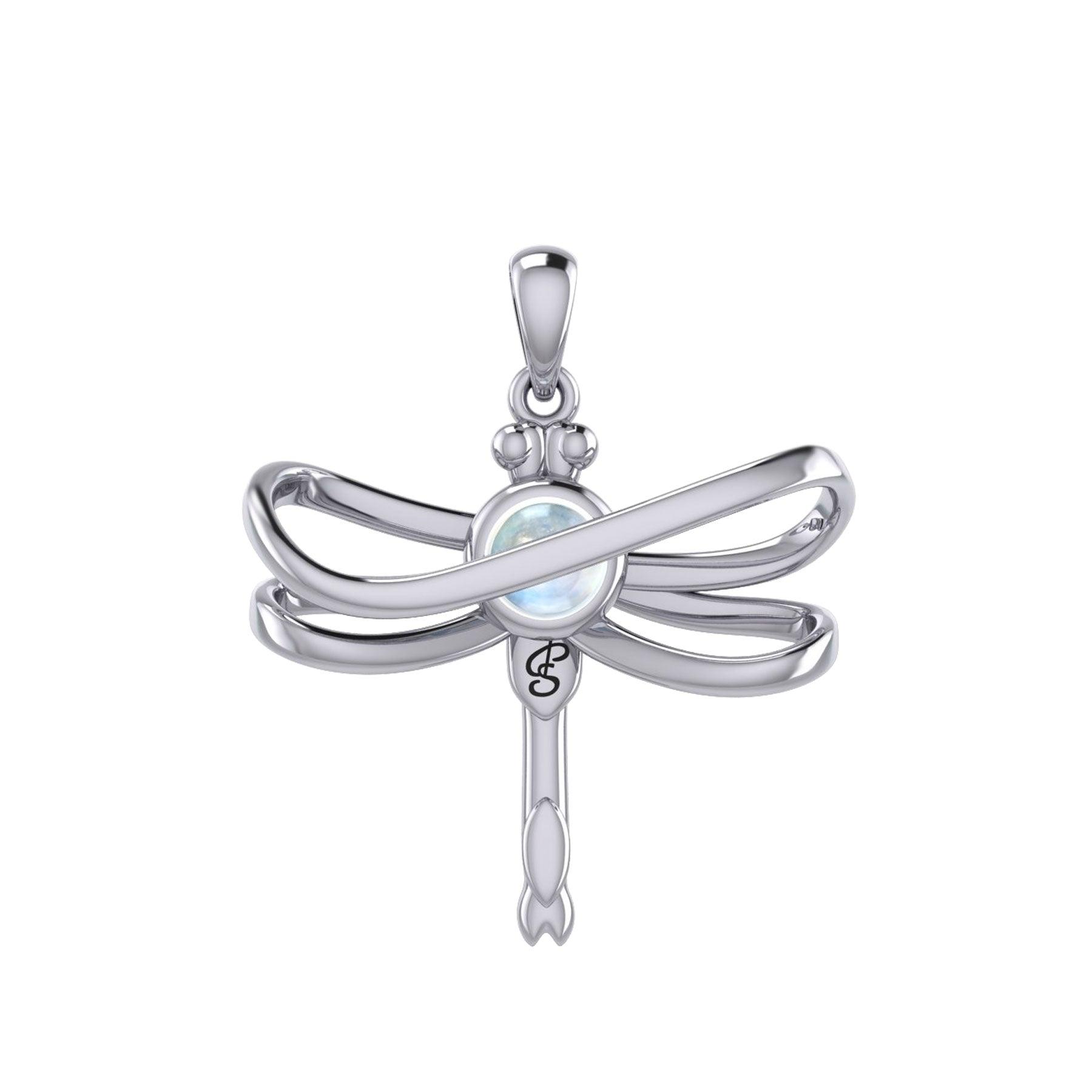 Ethereal Dragonfly Sterling Silver Pendant with Spiritual Gemstone by Peter Stone Jewelry - Divine Insect Symbolism for Spiritual Connection TPD6211 - Jewelry