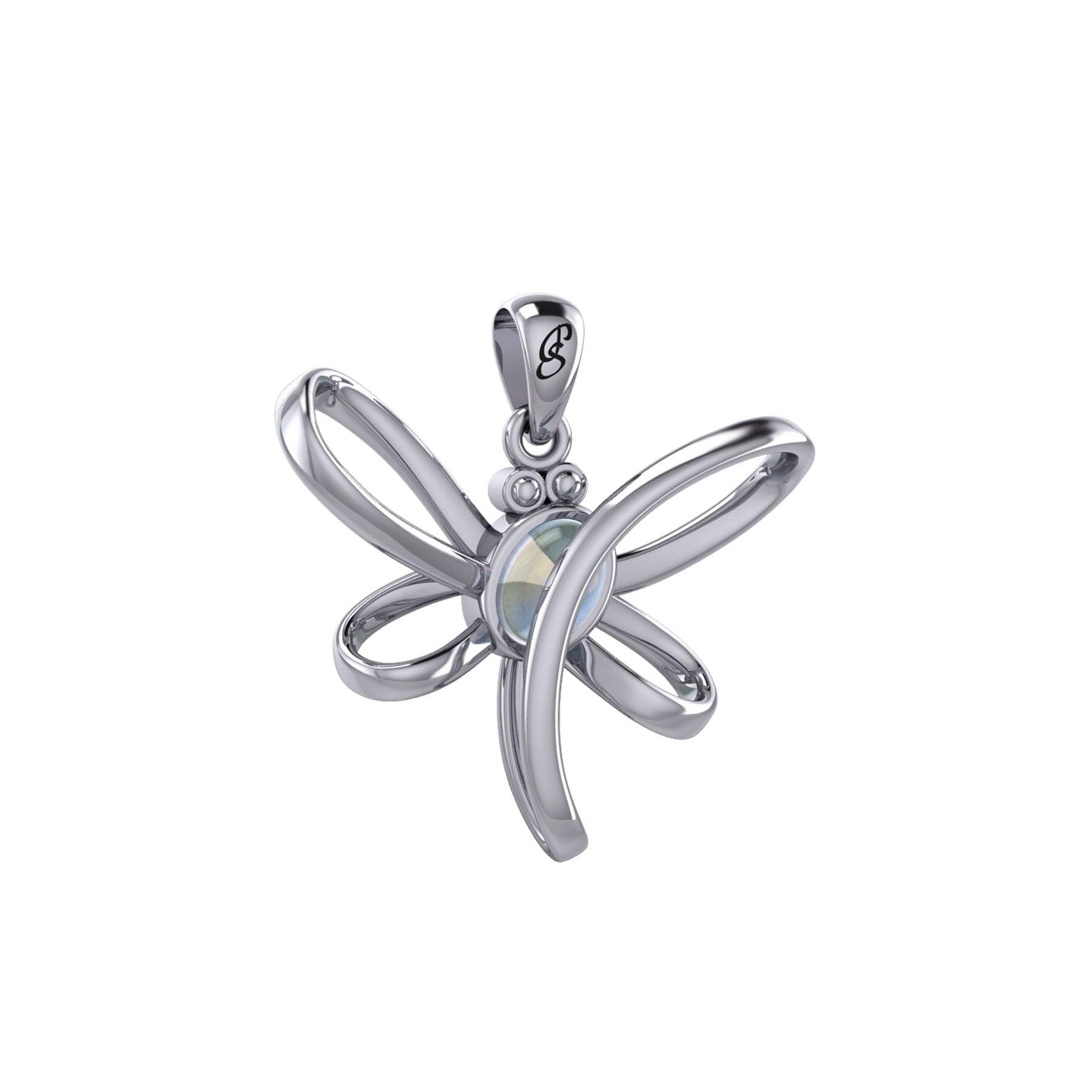 Serenity Soars: Eternal Dragonfly Sterling Silver Pendant with Oval Gemstone Connection by Peter Stone Jewelry - Inspiring Your Journey to Success TPD6212 - Jewelry