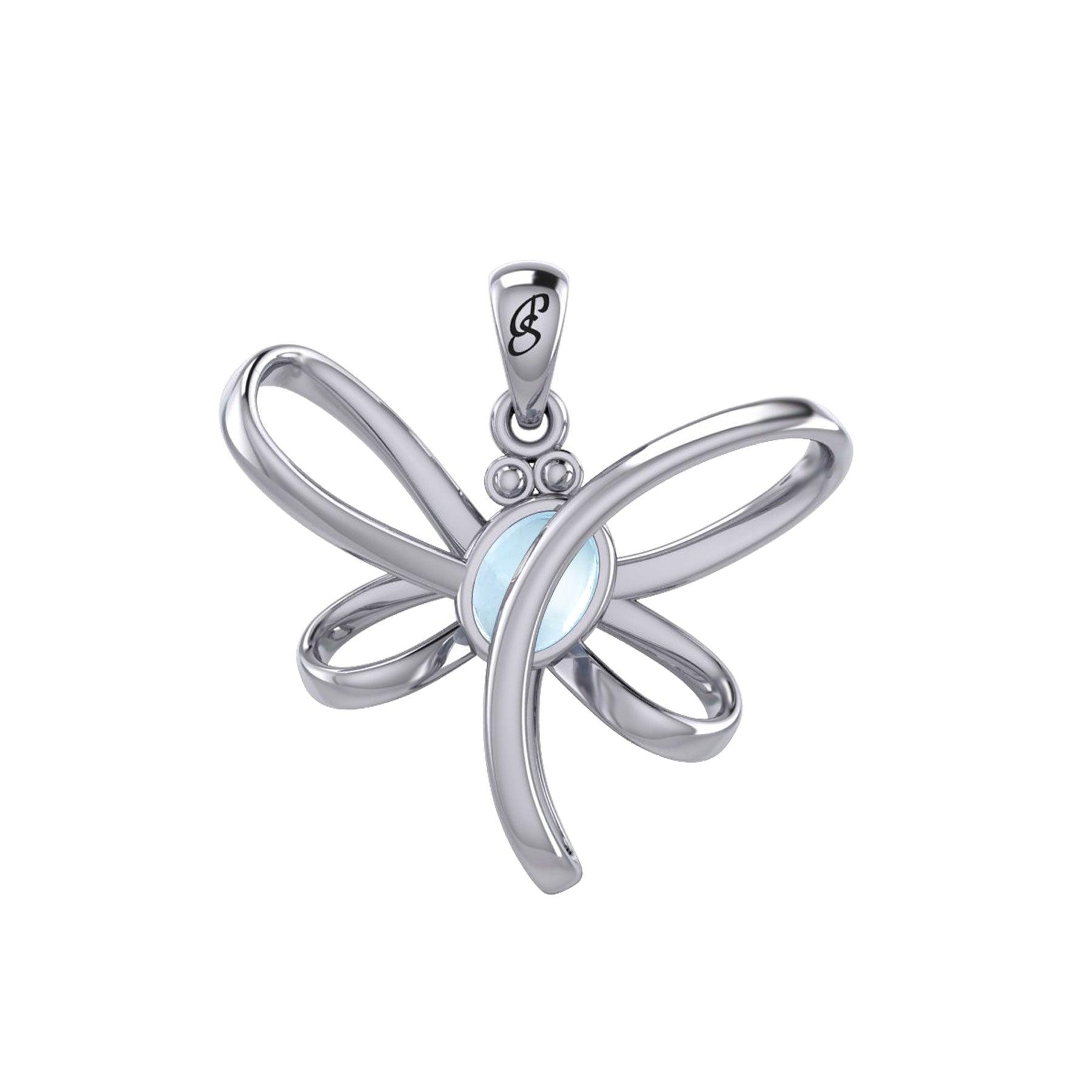 Serenity Soars: Eternal Dragonfly Sterling Silver Pendant with Oval Gemstone Connection by Peter Stone Jewelry - Inspiring Your Journey to Success TPD6212 - Jewelry