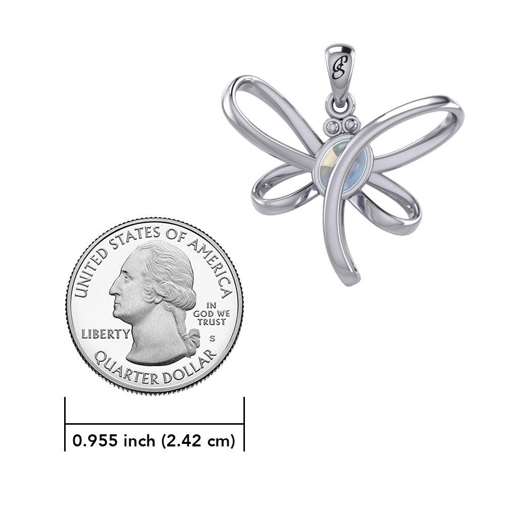 Serenity Soars: Eternal Dragonfly Sterling Silver Pendant with Oval Gemstone Connection by Peter Stone Jewelry - Inspiring Your Journey to Success TPD6212 - Jewelry