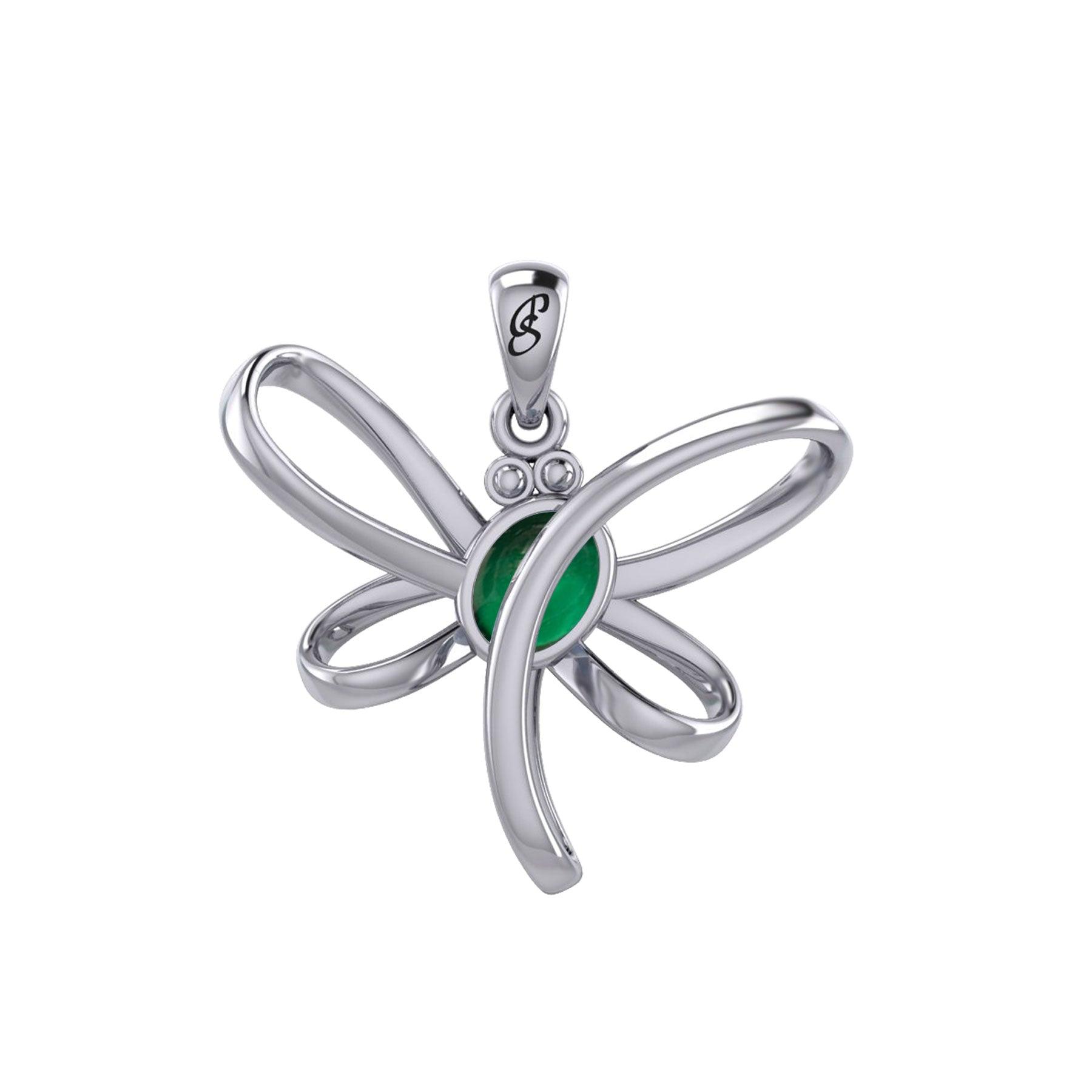 Serenity Soars: Eternal Dragonfly Sterling Silver Pendant with Oval Gemstone Connection by Peter Stone Jewelry - Inspiring Your Journey to Success TPD6212 - Jewelry