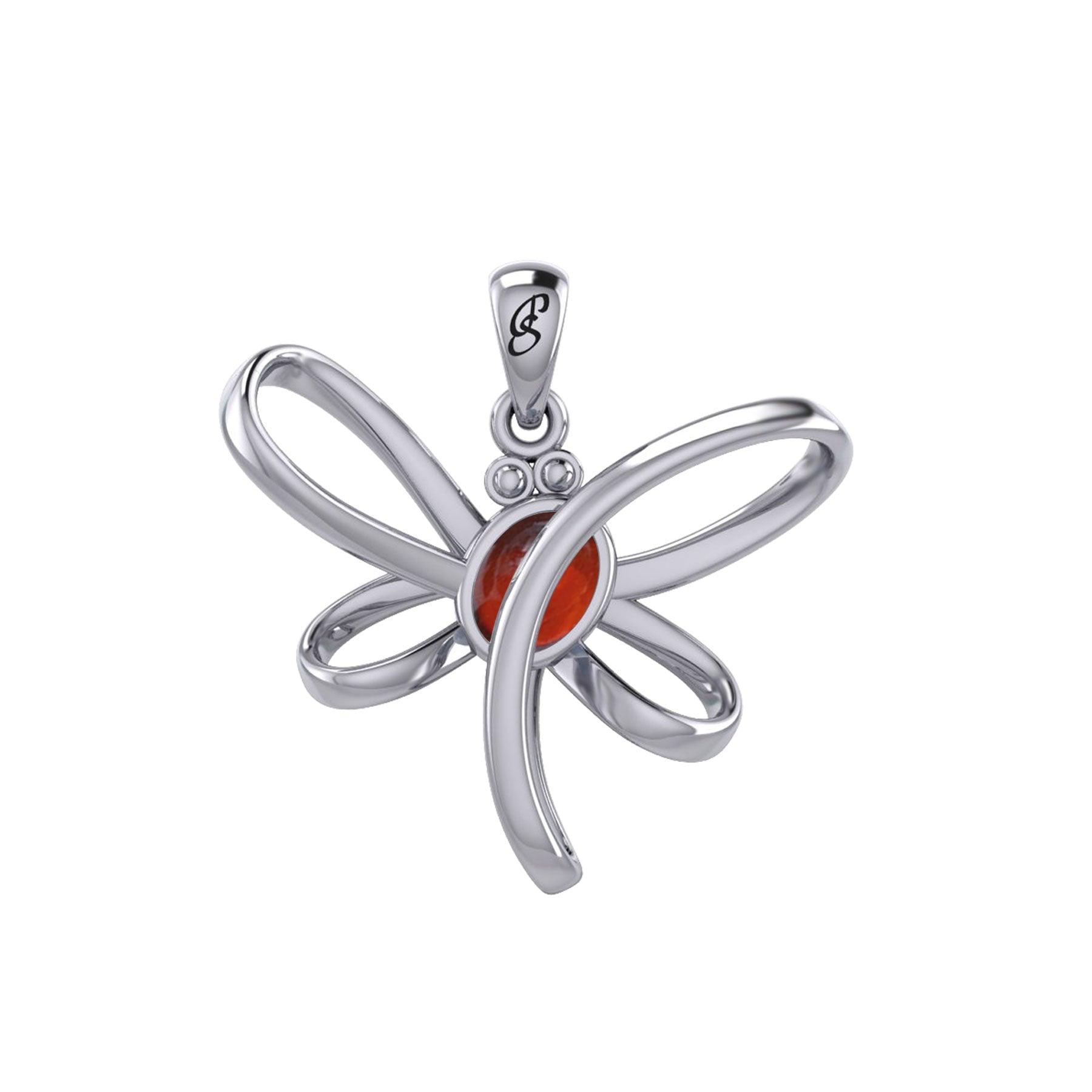 Serenity Soars: Eternal Dragonfly Sterling Silver Pendant with Oval Gemstone Connection by Peter Stone Jewelry - Inspiring Your Journey to Success TPD6212 - Jewelry