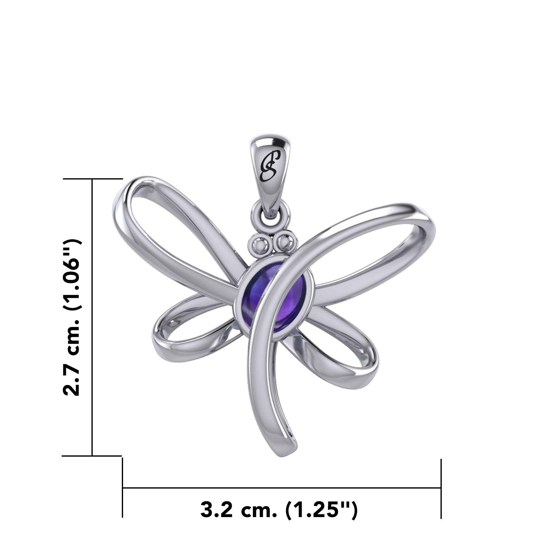 Serenity Soars: Eternal Dragonfly Sterling Silver Pendant with Oval Gemstone Connection by Peter Stone Jewelry - Inspiring Your Journey to Success TPD6212 - Jewelry