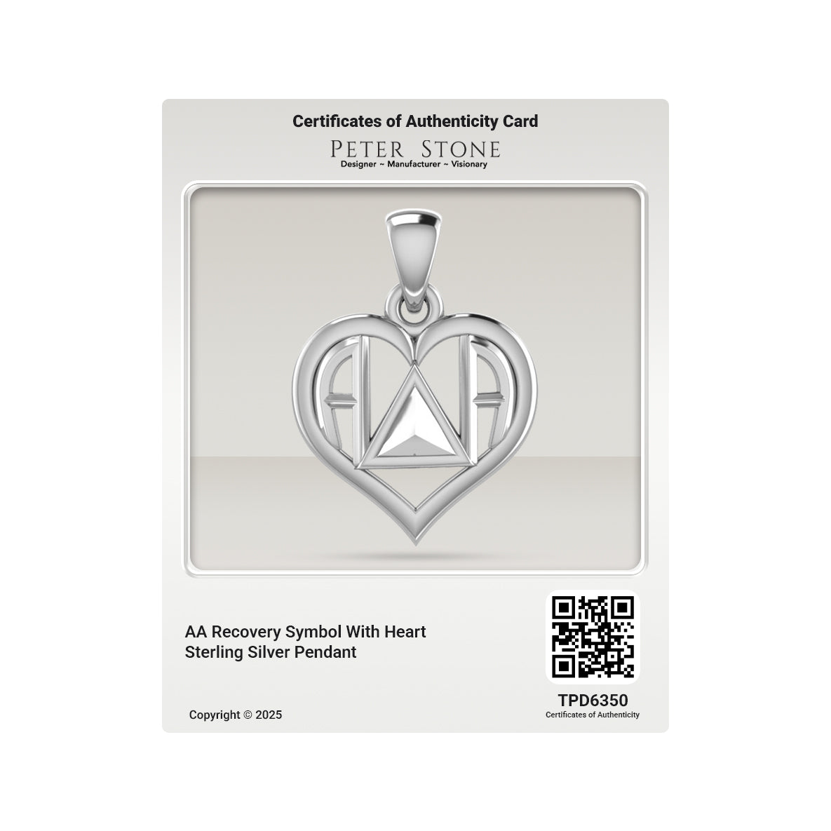 AA Recovery Symbol With Heart Sterling Silver Pendant TPD6350