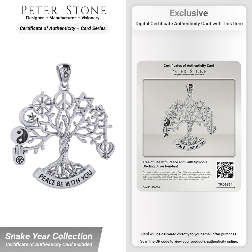 Tree of Life with Peace and Faith Symbols Sterling Silver Pendant TPD6364