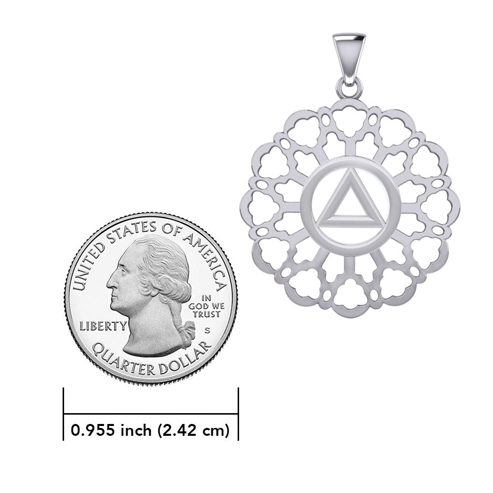Rose Window with AA Symbol Sterling Silver Pendant TPD6377